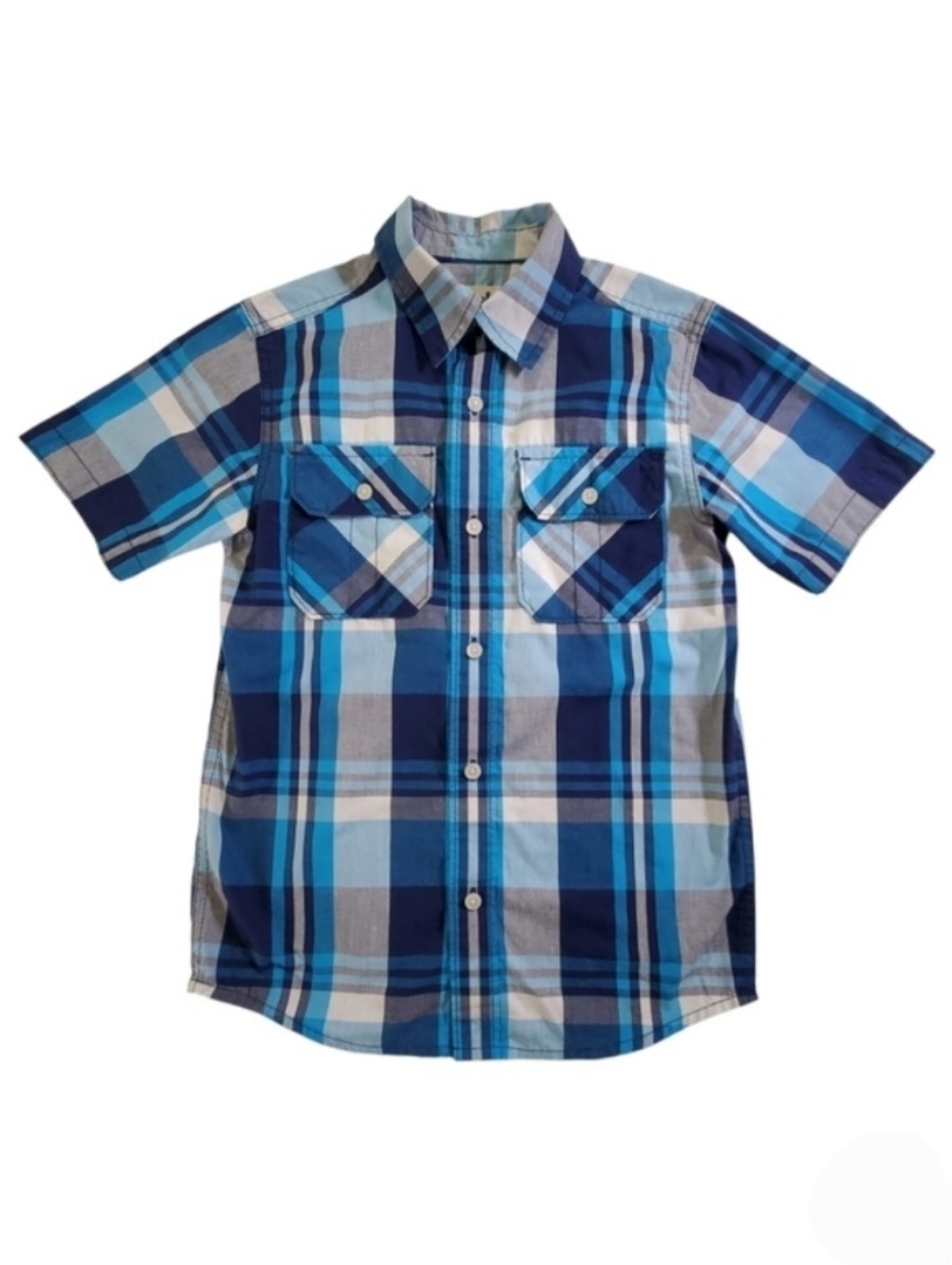 K1116 * Urban Pipeline Boys Plaid Short Sleeve Button Down Blue Size S